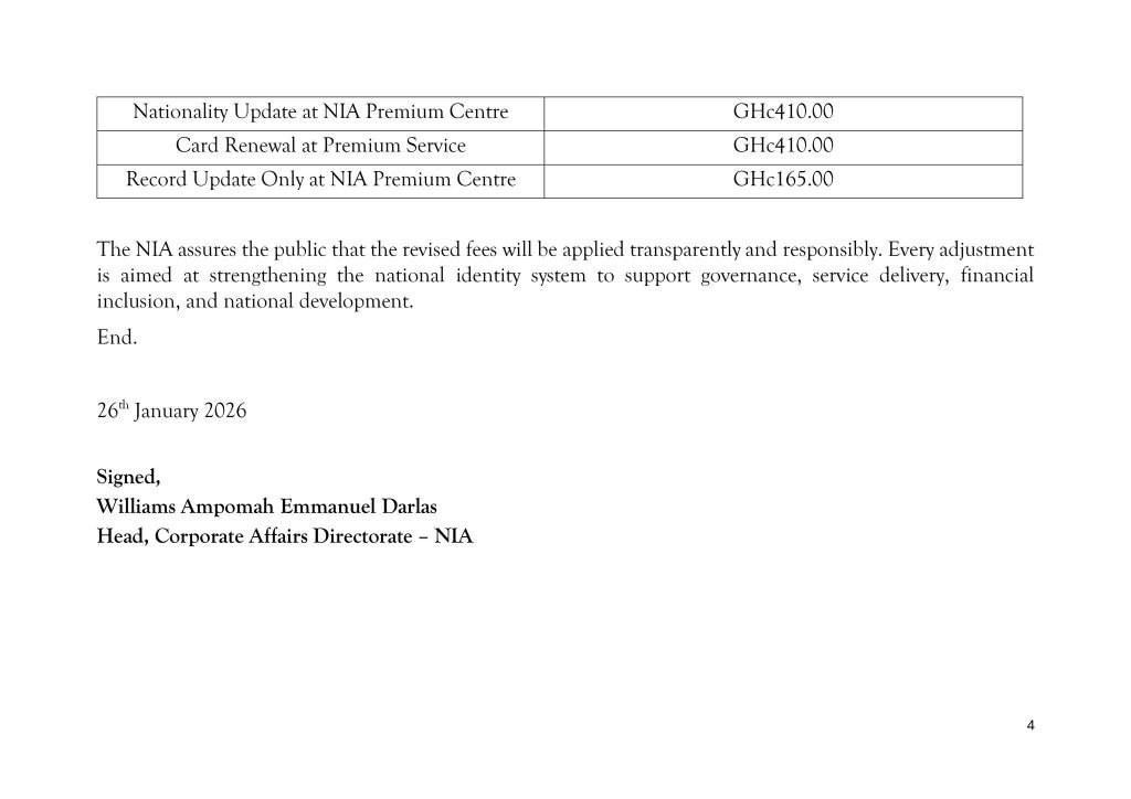 New Ghana Card Fees & Charges Effective February 2, 2026—Full Breakdown