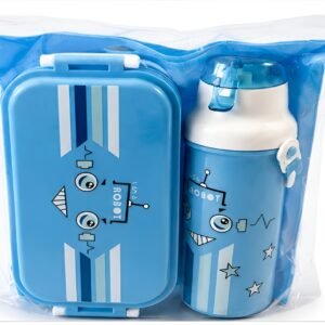 Kids Lunch Box and Water Bottle Set – Blue Robot Design