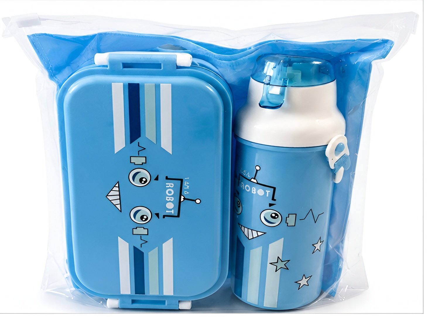 Kids Lunch Box and Water Bottle Set – Blue Robot Design