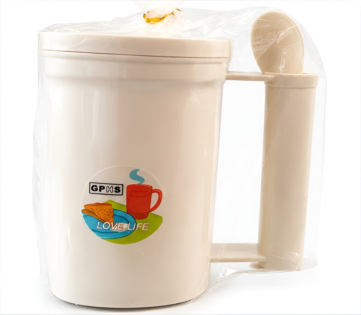 Premium Cup and Spoon Set with Lid – Cream White