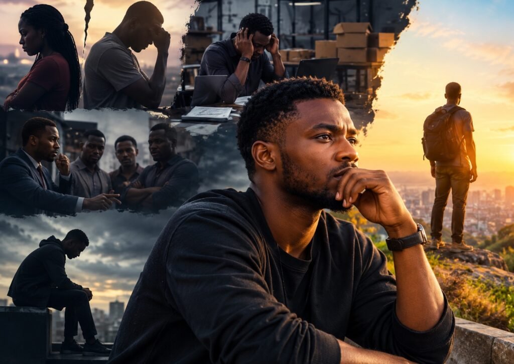 A young man reflecting on life's struggles and finding hope after failure and disappointment